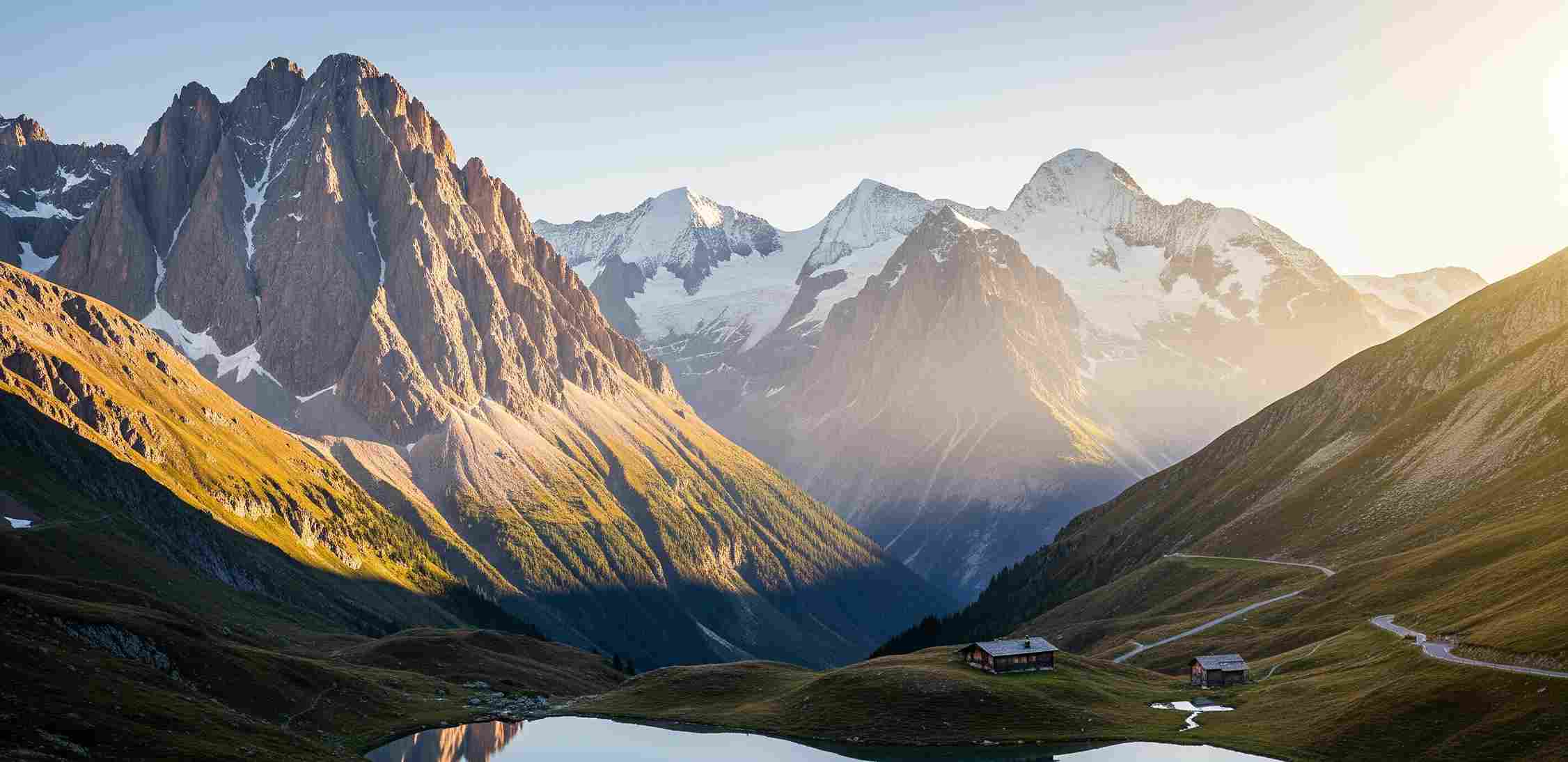 Pemandangan luas pegunungan Alpen yang megah, dengan puncak-puncak tertutup salju yang menjulang tinggi, lembah-lembah dramatis, dan danau-danau alpine yang jernih, menawarkan pemandangan menakjubkan bagi mereka yang suka hiking di Alpen.