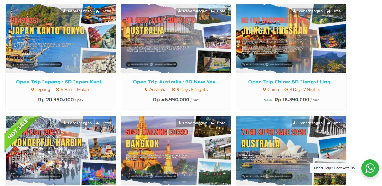 Dreamholidays.co.id merupakan biro perjalanan terpercaya di Indonesia dengan berbagai pilihan paket tour luar negeri, itinerary terstruktur, dan destinasi menarik.